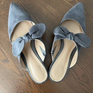 LOFT Grey Suede Bow Mules